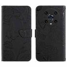 For Honor Magic4 Pro Skin Feel Butterfly Peony Embossed Leather Phone Case(Black) - 1