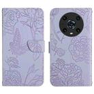 For Honor Magic4 Pro Skin Feel Butterfly Peony Embossed Leather Phone Case(Purple) - 1