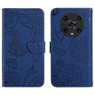 For Honor Magic4 Pro Skin Feel Butterfly Peony Embossed Leather Phone Case(Blue) - 1