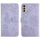 For Motorola Moto G42 Skin Feel Butterfly Peony Embossed Leather Phone Case(Purple) - 1