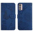 For Motorola Moto G42 Skin Feel Butterfly Peony Embossed Leather Phone Case(Blue) - 1