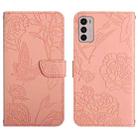 For Motorola Moto G42 Skin Feel Butterfly Peony Embossed Leather Phone Case(Pink) - 1