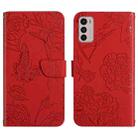 For Motorola Moto G42 Skin Feel Butterfly Peony Embossed Leather Phone Case(Red) - 1