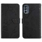 For Motorola Moto G62 5G Skin Feel Butterfly Peony Embossed Leather Phone Case(Black) - 1