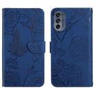 For Motorola Moto G62 5G Skin Feel Butterfly Peony Embossed Leather Phone Case(Blue) - 1