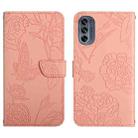 For Motorola Moto G62 5G Skin Feel Butterfly Peony Embossed Leather Phone Case(Pink) - 1