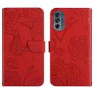 For Motorola Moto G62 5G Skin Feel Butterfly Peony Embossed Leather Phone Case(Red) - 1