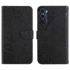 For Motorola Moto G52J 5G Skin Feel Butterfly Peony Embossed Leather Phone Case(Black) - 1