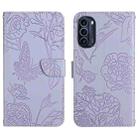 For Motorola Moto G52J 5G Skin Feel Butterfly Peony Embossed Leather Phone Case(Purple) - 1