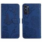 For Motorola Moto G52J 5G Skin Feel Butterfly Peony Embossed Leather Phone Case(Blue) - 1