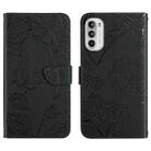 For Motorola Moto G71S Skin Feel Butterfly Peony Embossed Leather Phone Case(Black) - 1