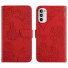 For Motorola Moto G71S Skin Feel Butterfly Peony Embossed Leather Phone Case(Red) - 1