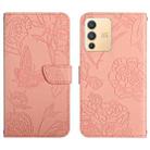 For vivo V23 5G Skin Feel Butterfly Peony Embossed Leather Phone Case(Pink) - 1