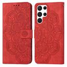 For Samsung Galaxy S22 Ultra 5G Mandala Embossed Flip Leather Phone Case(Red) - 1