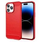 For iPhone 14 Pro Brushed Texture Carbon Fiber TPU Phone Case (Red) - 1