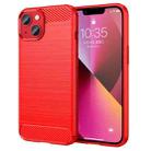 For iPhone 14 Brushed Texture Carbon Fiber TPU Phone Case (Red) - 1