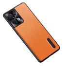 For OPPO Reno8 Folding Holder Plain Leather Phone Case(Orange) - 1