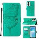 For OnePlus Nord 2T 5G Embossed Butterfly Leather Phone Case(Green) - 1