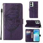 For OnePlus Nord 2T 5G Embossed Butterfly Leather Phone Case(Dark Purple) - 1