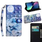 For iPhone 14 Plus 3D Painting Pattern Coloured Drawing Leather Phone Case  (Wolf) - 1