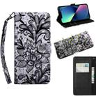 For iPhone 14 Plus 3D Painting Pattern Coloured Drawing Leather Phone Case  (Black Lace) - 1