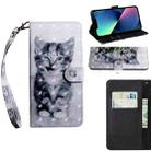 For iPhone 14 3D Painting Pattern Coloured Drawing Leather Phone Case (Cat) - 1
