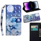 For iPhone 14 Pro 3D Painting Pattern Coloured Drawing Leather Phone Case (Wolf) - 1