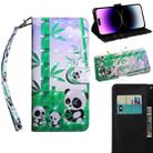 For iPhone 14 Pro Max 3D Painting Pattern Coloured Drawing Leather Phone Case (Panda) - 1