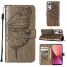 For Xiaomi 12 Lite Embossed Butterfly Leather Phone Case(Grey) - 1