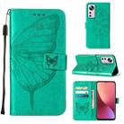 For Xiaomi 12 Lite Embossed Butterfly Leather Phone Case(Green) - 1