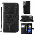 For Xiaomi Redmi Note 11T Pro Embossed Butterfly Leather Phone Case(Black) - 1