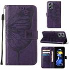 For Xiaomi Redmi Note 11T Pro Embossed Butterfly Leather Phone Case(Dark Purple) - 1