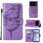 For Xiaomi Poco M4 5G Embossed Butterfly Leather Phone Case(Light Purple) - 1