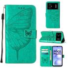 For Xiaomi Poco M4 5G Embossed Butterfly Leather Phone Case(Green) - 1