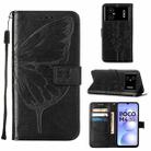 For Xiaomi Poco M4 5G Embossed Butterfly Leather Phone Case(Black) - 1