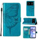 For Xiaomi Poco M4 5G Embossed Butterfly Leather Phone Case(Blue) - 1