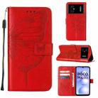 For Xiaomi Poco M4 5G Embossed Butterfly Leather Phone Case(Red) - 1