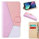 For iPhone 14 Plus Tricolor Stitching Flip Leather Phone Case  (Pink) - 1