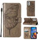 For Motorola Moto E32 Embossed Butterfly Leather Phone Case(Grey) - 1