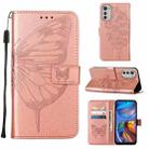 For Motorola Moto E32 Embossed Butterfly Leather Phone Case(Rose Gold) - 1