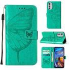 For Motorola Moto E32 Embossed Butterfly Leather Phone Case(Green) - 1