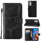 For Motorola Moto E32 Embossed Butterfly Leather Phone Case(Black) - 1