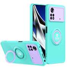 For Xiaomi Poco X4 Pro 5G Eagle Eye Ring Holder Phone Case(Light Green + Purple) - 1