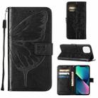 For iPhone 14 Embossed Butterfly Leather Phone Case (Black) - 1