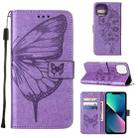 For iPhone 14 Plus Embossed Butterfly Leather Phone Case  (Light Purple) - 1