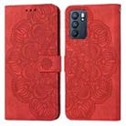For OPPO Reno6 5G Mandala Embossed Flip Leather Phone Case(Red) - 1