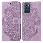 For OPPO Reno6 5G Mandala Embossed Flip Leather Phone Case(Purple) - 1