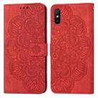 For Xiaomi Redmi 9A Mandala Embossed Flip Leather Phone Case(Red) - 1