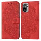 For Xiaomi Redmi Note 10 Mandala Embossed Flip Leather Phone Case(Red) - 1