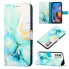 For Motorola Moto E32 Marble Pattern Flip Leather Phone Case(Green LS003) - 1